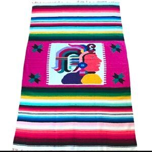 Vintage Baja Wool Mayan Aztec Blanket